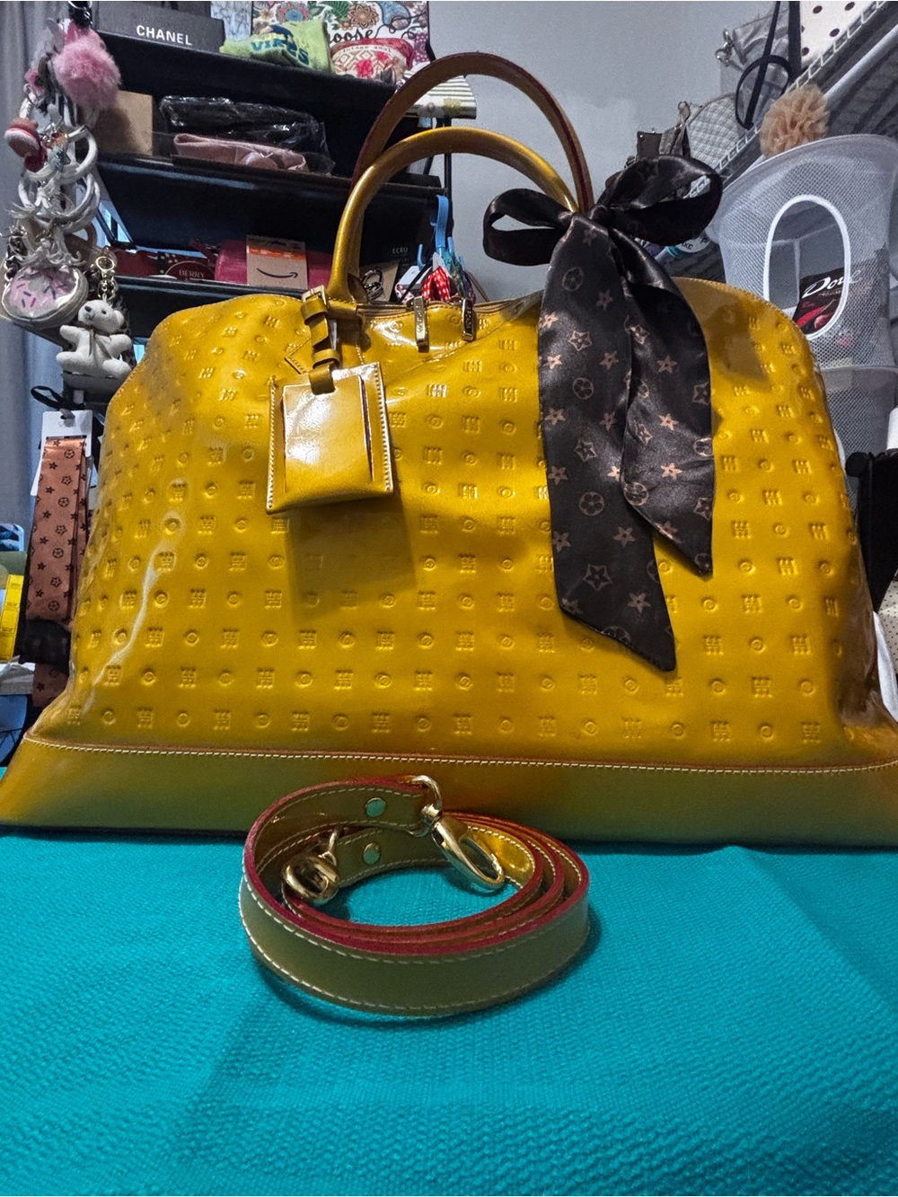 Arcadia Mustard Yellow Italian Leather Tote with Brown Scarf Accent